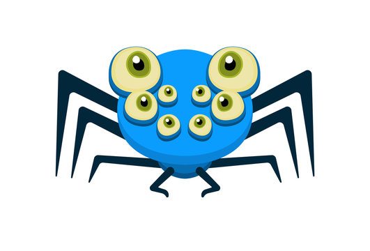 Cute blue spider with open eyes. Character design for Halloween poster or comic style flyer