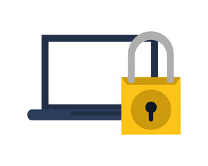 flat design computer and safety lock icon vector illustration