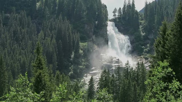 Krimml Waterfalls in Pinzgau, Salzburger Land at Austria. European Alps landscape with forest.