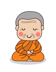 Buddhist monk meditating vector illustration. Isolated on white background.