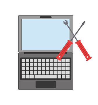flat design computer and tools  icon vector illustration