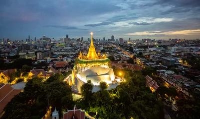 Papier Peint photo Temple The Golden Mount at Wat Saket, Travel Landmark of Bangkok THAILAND
