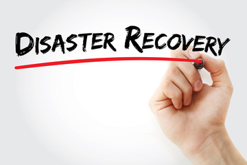 Hand writing Disaster recovery with marker, concept background