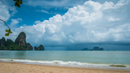 Rainy Clouds on Railay Beach in Krabi Thailand. Asia