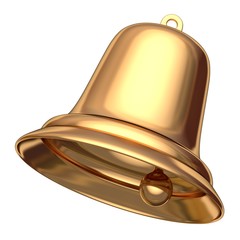 Golden Christmas bell isolated on white 3D illustration - obrazy, fototapety, plakaty
