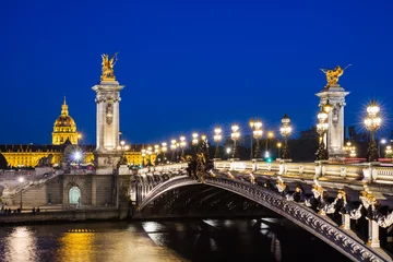Photo sur Plexiglas Pont Alexandre III Pont Alexandre III bridge over river Seine with beautiful night