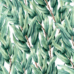 seamless pattern with eucalyptus leaves.