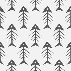 Obraz premium Fish bone monochrome seamless vector pattern. Black and white fishbone textile pattern design.
