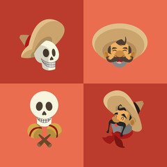mariachi skeleton with mexican culture related icons image vector illustration