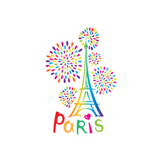 Paris sign. French famous landmark Eiffel tower. Travel France illustrartion