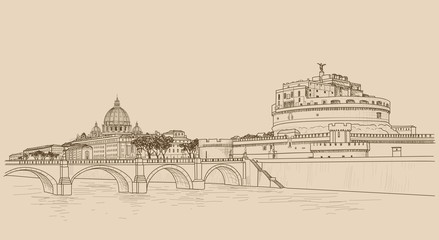 Fototapeta premium Rome cityscape with St. Peter's Basilica and Castle Saint Angel.