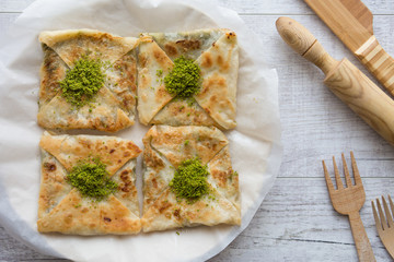Turkish Dessert Katmer with Rolling Pin.