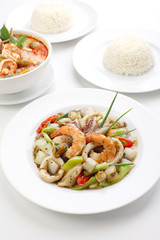 Thai Food, Stir-fried Black Pepper with Seafood Tom-Yum