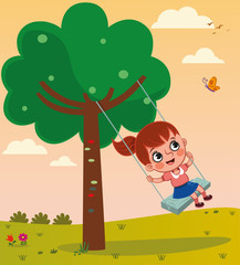 Little girl on a swing