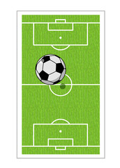 Football field and ball. Soccer game. Game ball high above groun