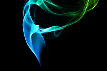 Abstract blue and green smoke