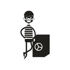 Silhouette of thief with safe isolated on white. Vector Illustration