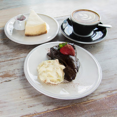  Flourless Chocolate Cake and cheese cake with cappuchino coffee