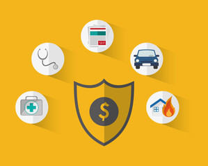 shield with insurance services related icons image vector illustration