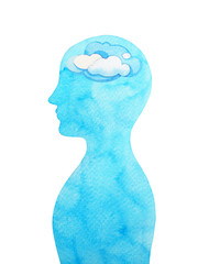 cloudy in human head abstract thought watercolor painting illustration design