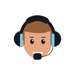 Operator man with headphone icon. Call center and technical service theme. Isolated design. Vector illustration