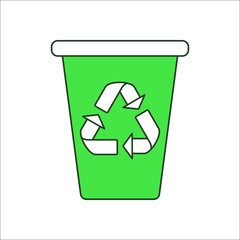 Trash can with Recycle symbol sign flat icon on background