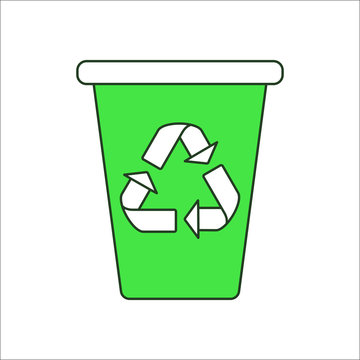 Trash can with Recycle symbol sign flat icon on background