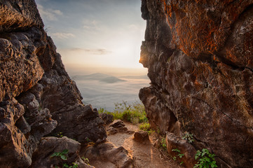 The mountain with mist in the morning