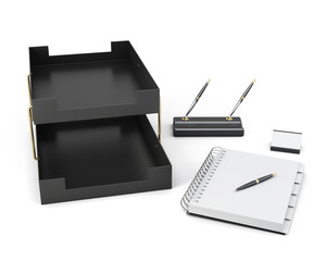 Set of office accessories isolated on a white background. 3d ren