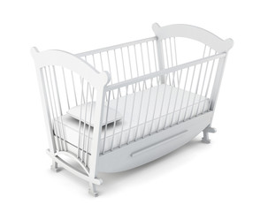 White cot bed isolated on white background. 3d rendering