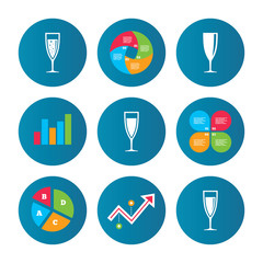 Champagne wine glasses signs. Alcohol drink.