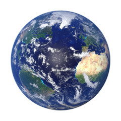 3d render, Earth from space showing Africa, Europe, South America and North America (isolated on white background, elements of this image are furnished by NASA)