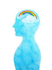 rainbow in human head abstract thought watercolor painting illustration design