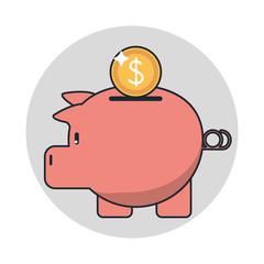 Piggy with coin icon. Financial item commerce and market theme. Isolated design. Vector illustration