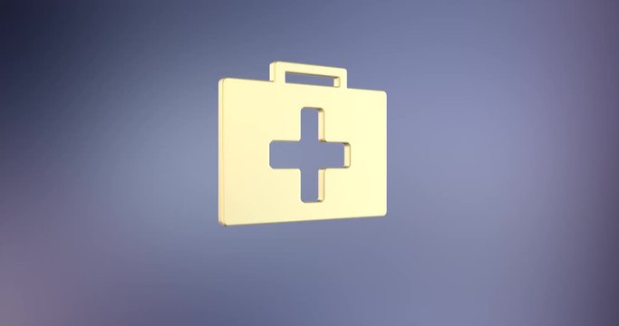 Animated First Aid Medical Kit Gold 3d Icon Loop Modules for edit with alpha matte
