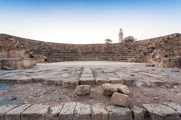 Amphitheater and lighthouse in historic Paphos, Cyprus
