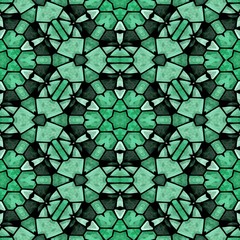 mosaic kaleidoscope seamless pattern texture background - emerald green colored with black grout