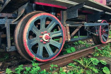 Fototapeta na wymiar Old vintage locomotive which stands on the rails