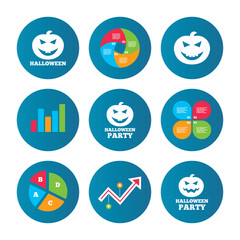 Halloween party icons. Pumpkin symbol.