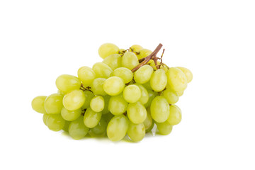 bunch of ripe green grapes on a white background