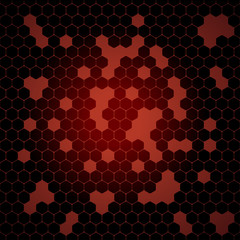 Vector abstract red gradient background with hexagon shapes and holes.
