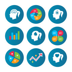 Head with brain icon.Female woman symbols.