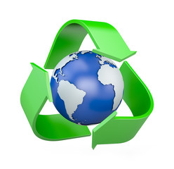 Recycle symbol with globe