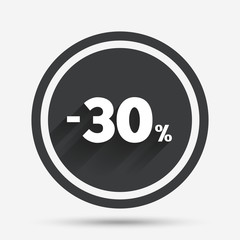 30 percent discount sign icon. Sale symbol.