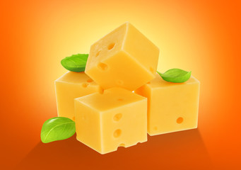 Cube of cheese isolated. With clipping path.