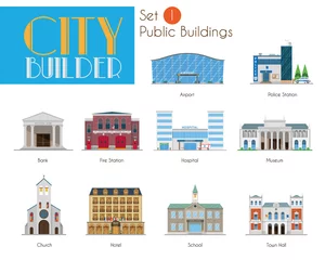 Deurstickers City Builder Set 1: Public and Municipal Buildings © asantosg