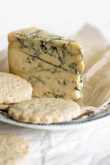 Mature English Stilton cheese with oatmeal biscuits