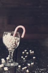 White and pink marshmallows. Toned photo