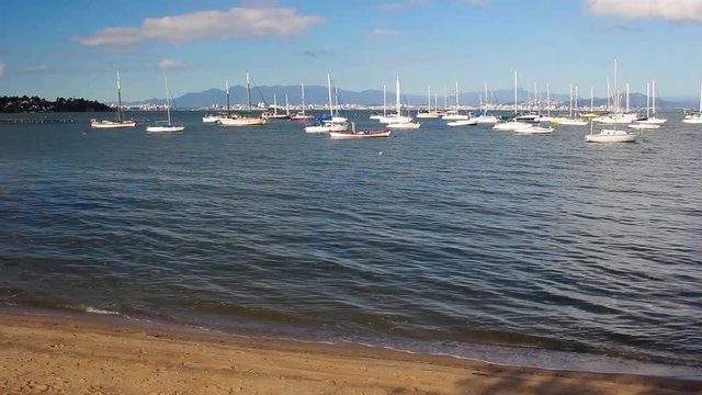 Veleiros ancorados na baia.