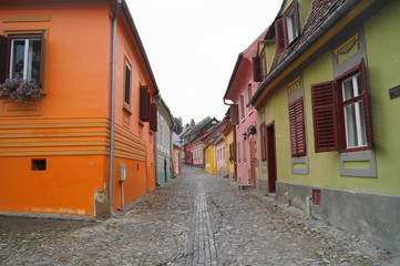 Fototapeta na wymiar Medieval street, Sighisoara,Transylvania, Romania